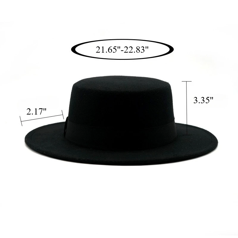 Flat Brim Wool Fedora Black Ribbon Retro English Hat for Men Women Autumn