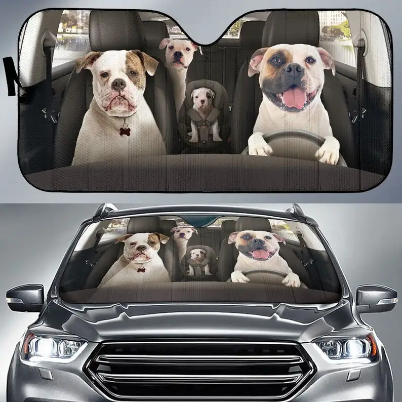 

American Bulldog Auto Sun Shade02 Personalized Sunshade, Car Accessories, Custom Animal Pattern Sunshade, Personalized Gifts