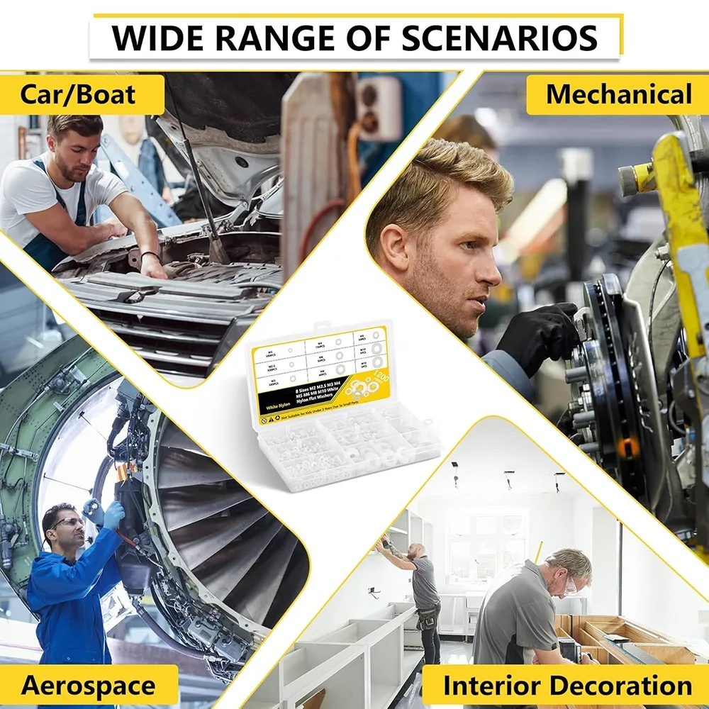 1200 قطعة غسالات بلاستيكية بيضاء مجموعة النايلون غسالات مسطحة ل مسامير البراغي M2 M2.5 M3 M4 M5 M6 M8 M10 السحابات عدة لحوض المقابس