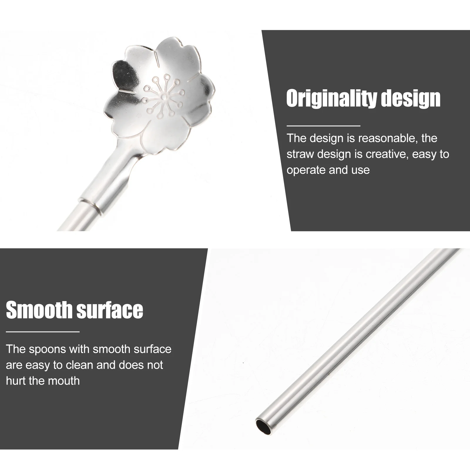 

8Pcs Stainless Steel Drinking Straw Spoon Creative Design Easy Clean Home Restaurant Party Use Drinking Straw Spoon