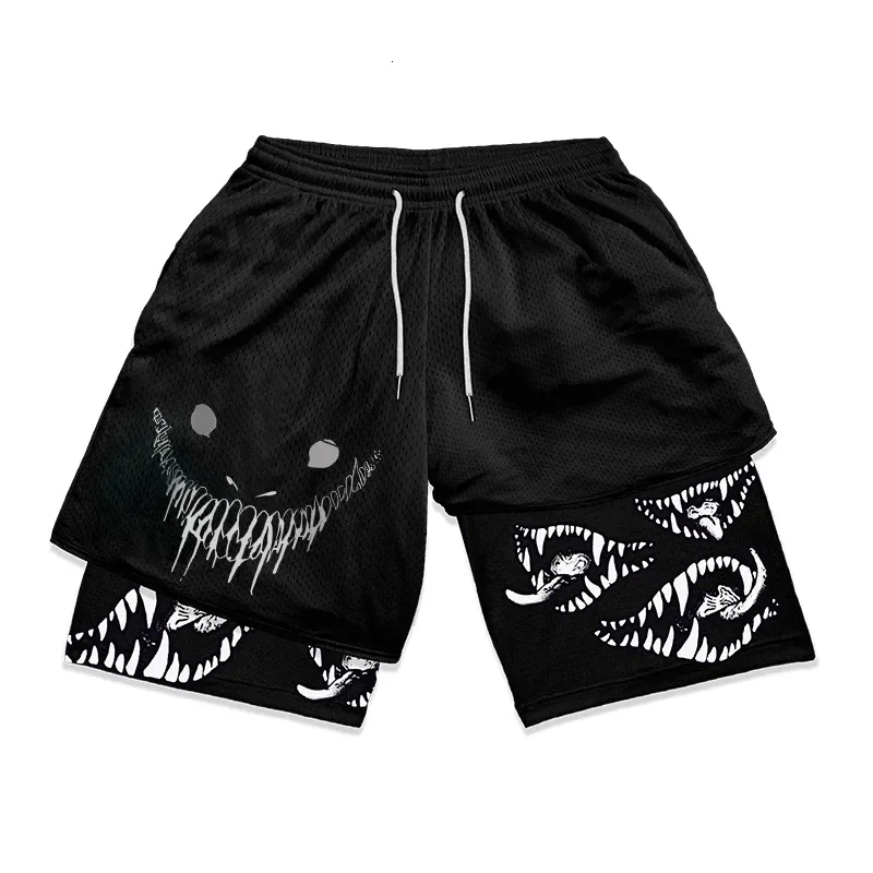 1PC Men\'s Beach Pants Summer Shorts 2 in 1 Berserk Guts 3D Quick Dry Short Running Training Jogger Fitness Gym Sport