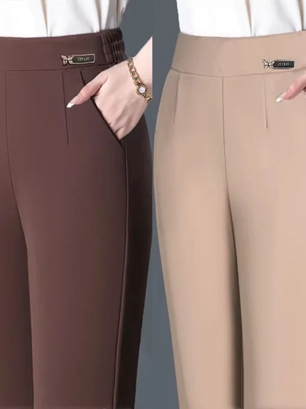 봄 여름 하이웨이스트 여성 캐주얼 팬츠 탄력 슬림핏 베이스 레이어 팬츠 루즈핏 스트레이트 팬츠