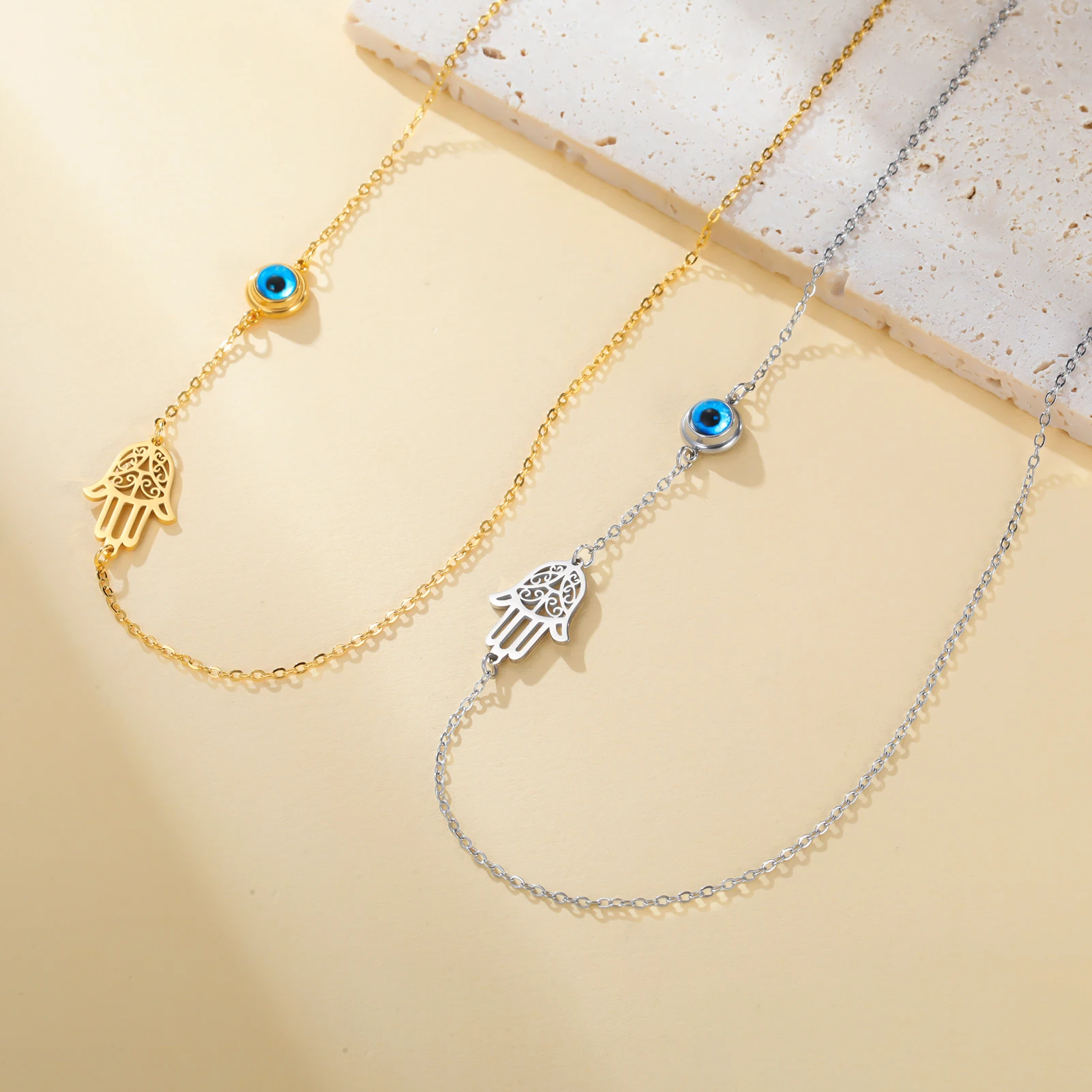 بلدي شكل التركية همسة عين الشر القلائد الفولاذ المقاوم للصدأ الجوف فاطمة اليد سلسلة المختنق موضة محظوظ مجوهرات اكسسوارات هدية