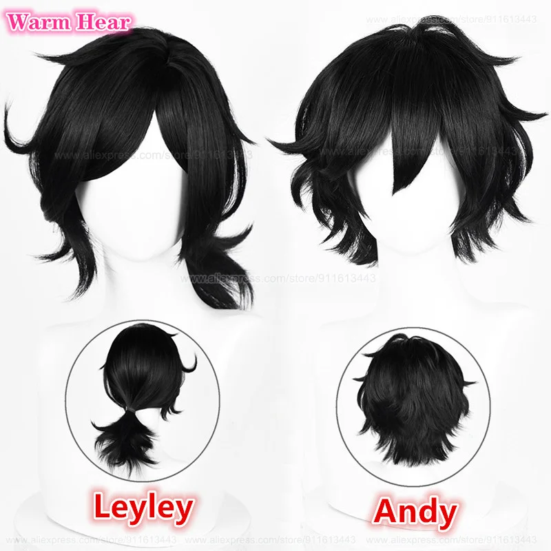 

Новый! Аниме Энди и Лейли Короткие 36 см/28 см Черные Косплей Аниме Парики Термостойкие Синтетические Волосы Парики Для Хэллоуина + Кепка Для Парика