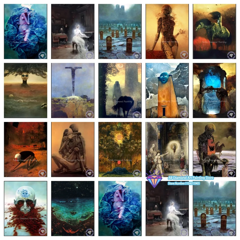 

Fantasitc World After Death Horror Art Diamond Painting Kits Halloween Dark Skull Ghost Square Round Diamond Painting Kit 5D DIY