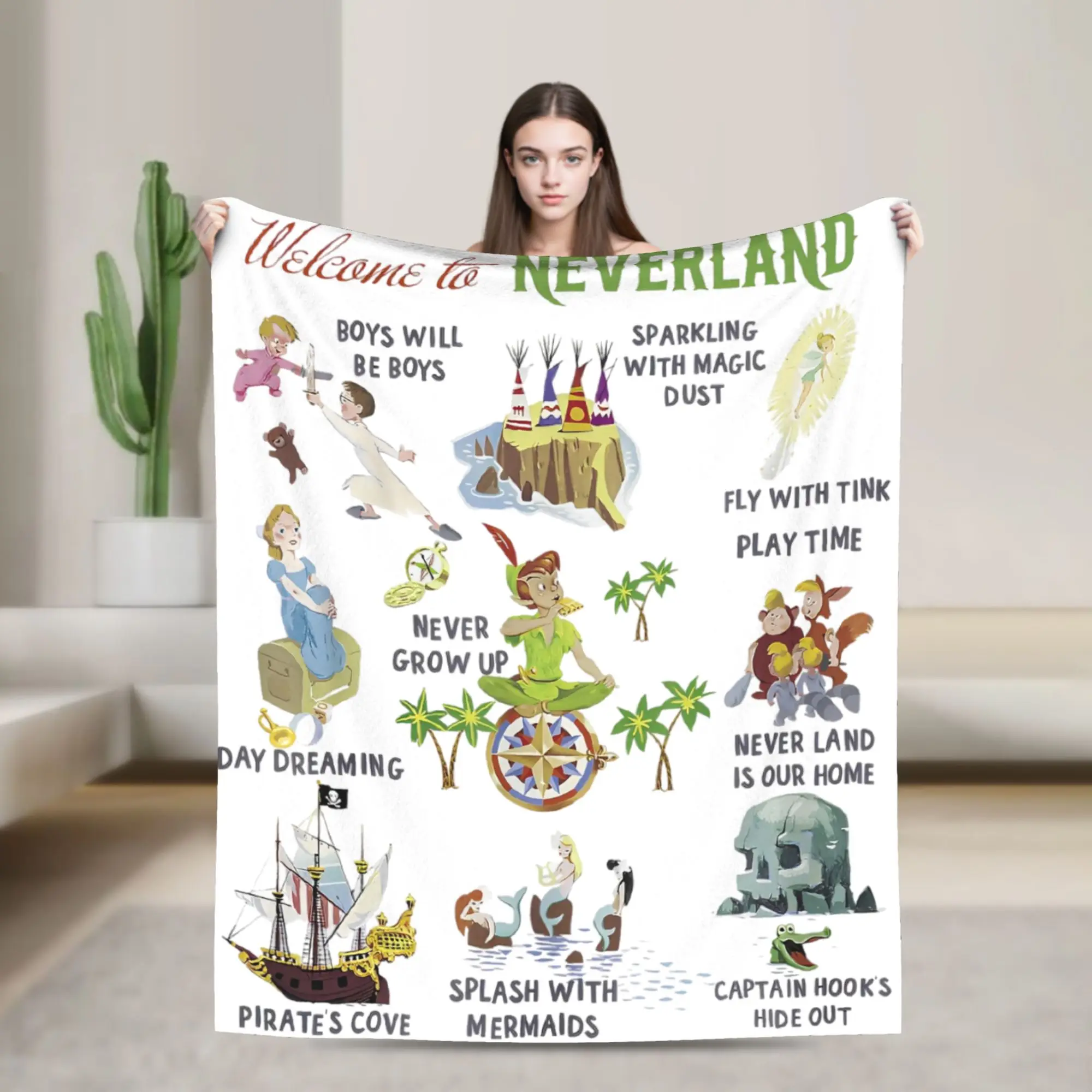 

Peter Pan Welcome to Neverland Blanket Fleece Funny Warm Throw Blanket for Bed Sofa Decoration
