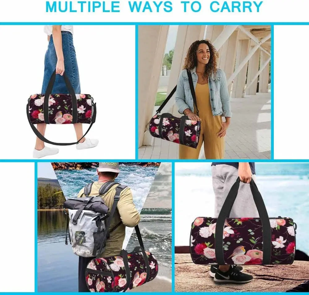 Birds Travel Duffle Bag Peachy Roses White Burgundy Red Peony Orchid Eucalyptus Overnight Bag For Men Women Weekender Bag