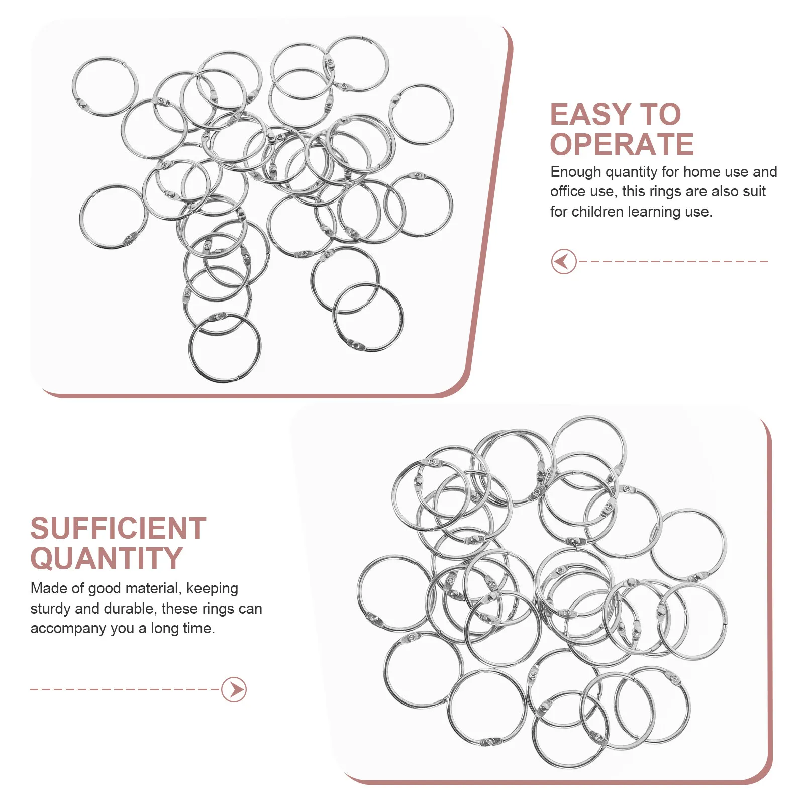 50Pcs Metal Binder Rings Locking Loose Leaf Rings for Office Classroom Study DIY Flash Card Clip Book Accessory