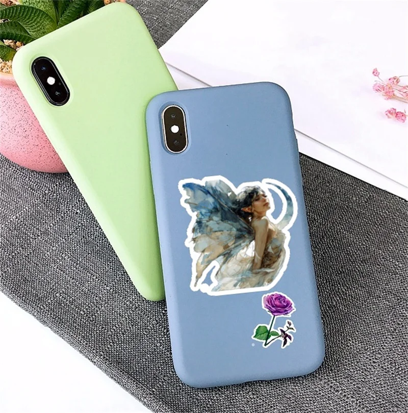 Cute Hand Account  Retro Junk Journal Watercolor Moon Elf Goddess Stickers Girl Phone Case Photo Album DIY Decoration  Material