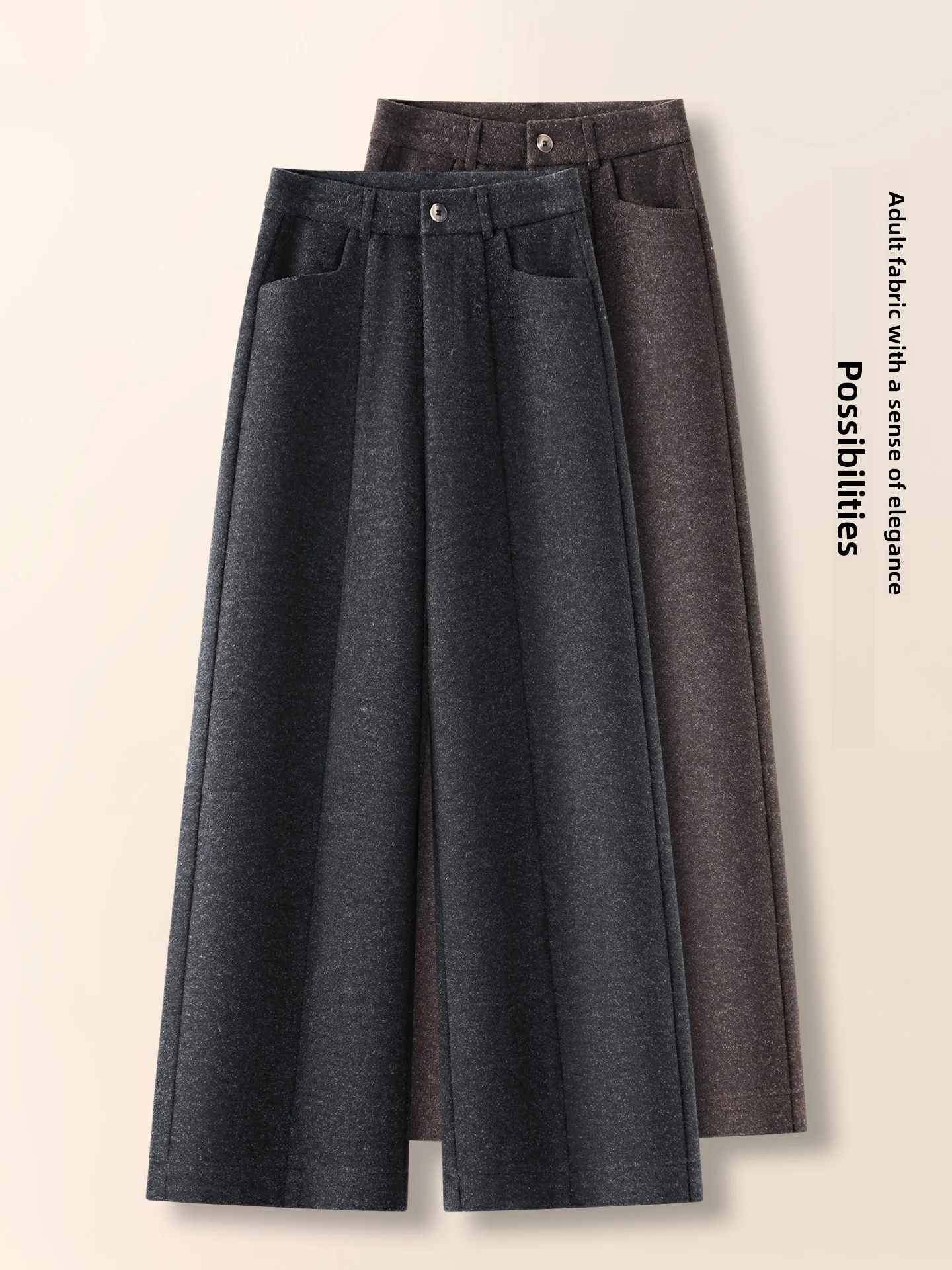 

High Waist Fleece Lined Narrow Wide Leg Pants Casual Straight Cut Trousers for Women Autumn Winter Slimming Loose Fit Nine Po...