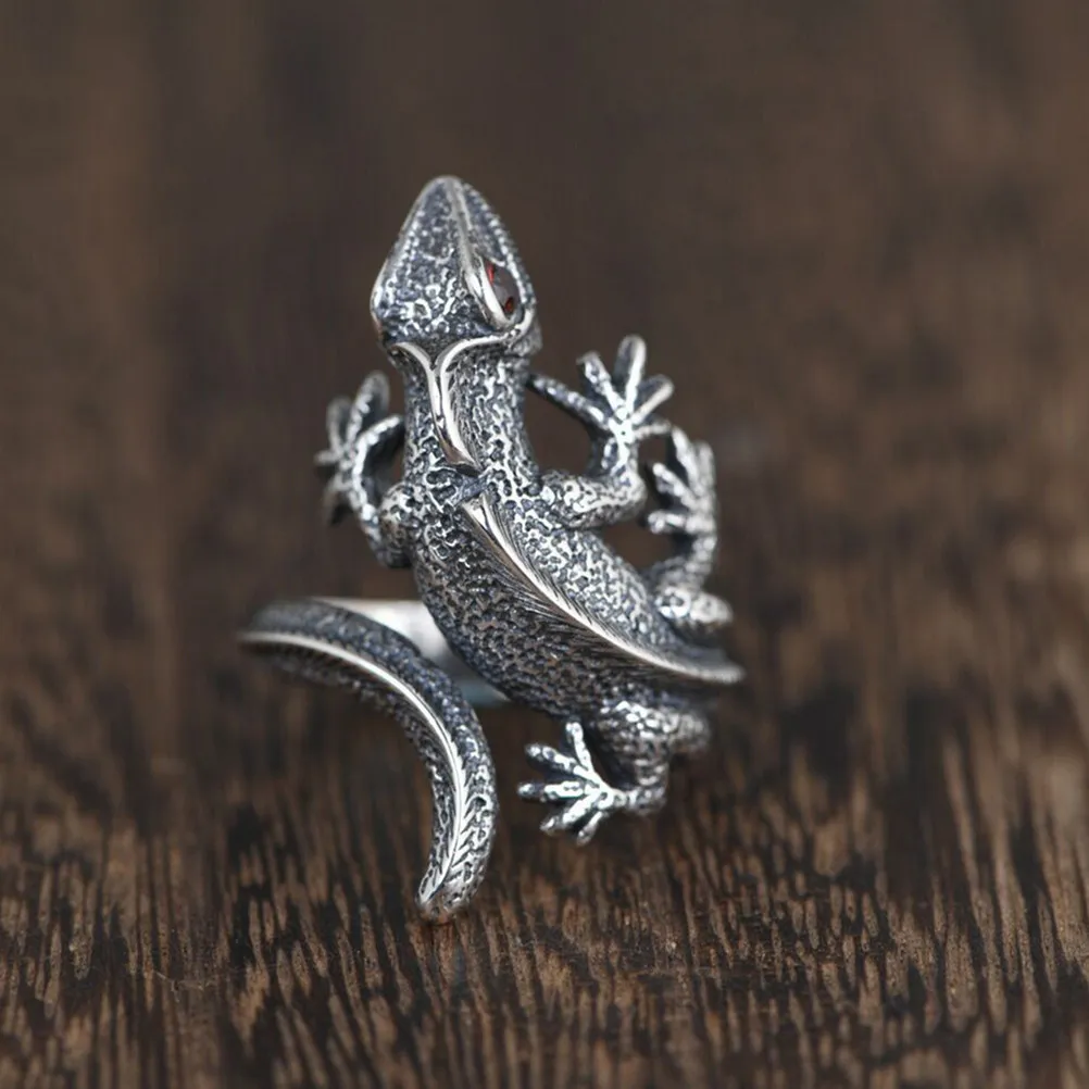 2Pcs Adjustable Vintage Lizard Rings Retro Animal Hand Jewelry Unique Statement Ring for Men Teens Halloween Costume