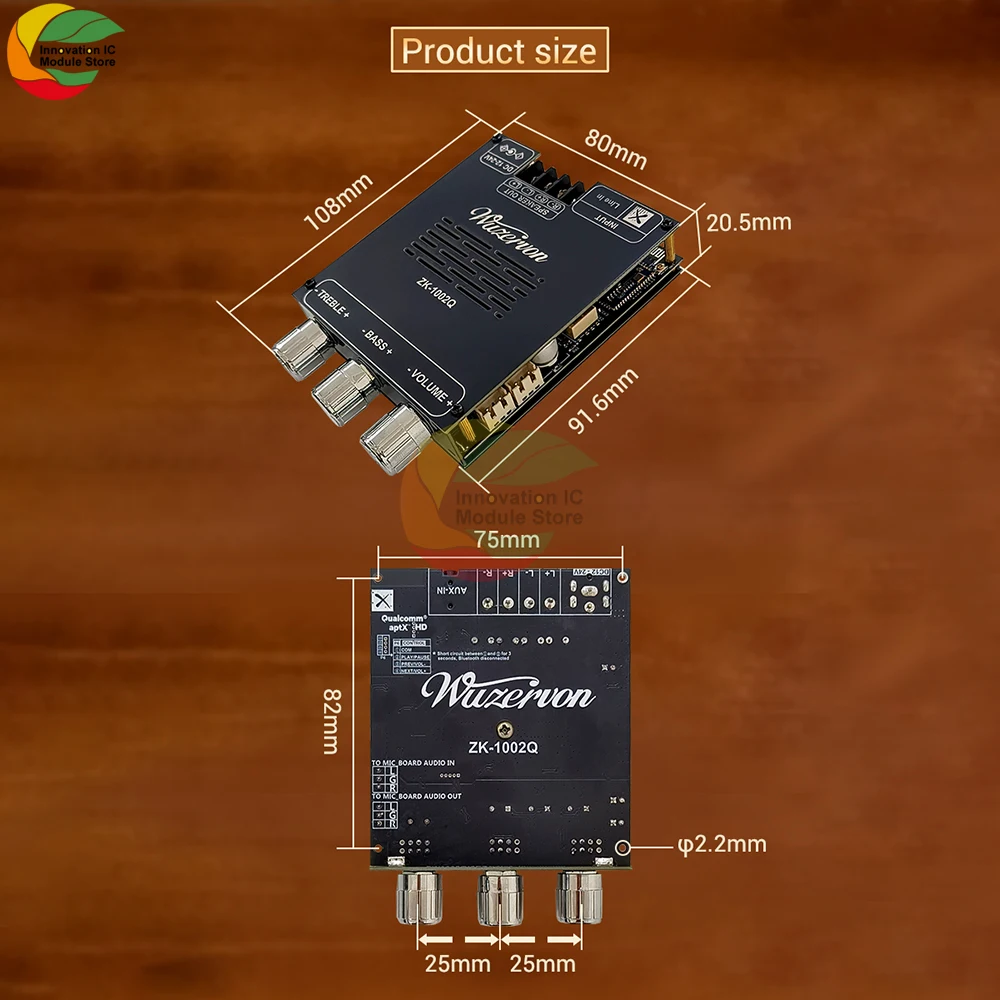 

Плата цифрового усилителя постоянного тока 12-24 В ZK-1002Q BT Qualcomm QCC3034 + TPA3116, 2,0-канальный APTX, мощность без потерь 100 Вт + 100 Вт