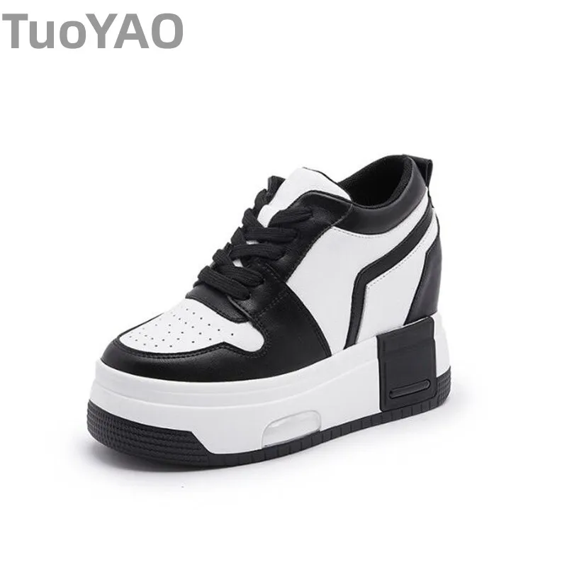 

10cm British Microfiber Genuine Leather Boots Platform Wedge Vulcanize Chunky Sneakers New Women Autumn Spring Hidden Shoes