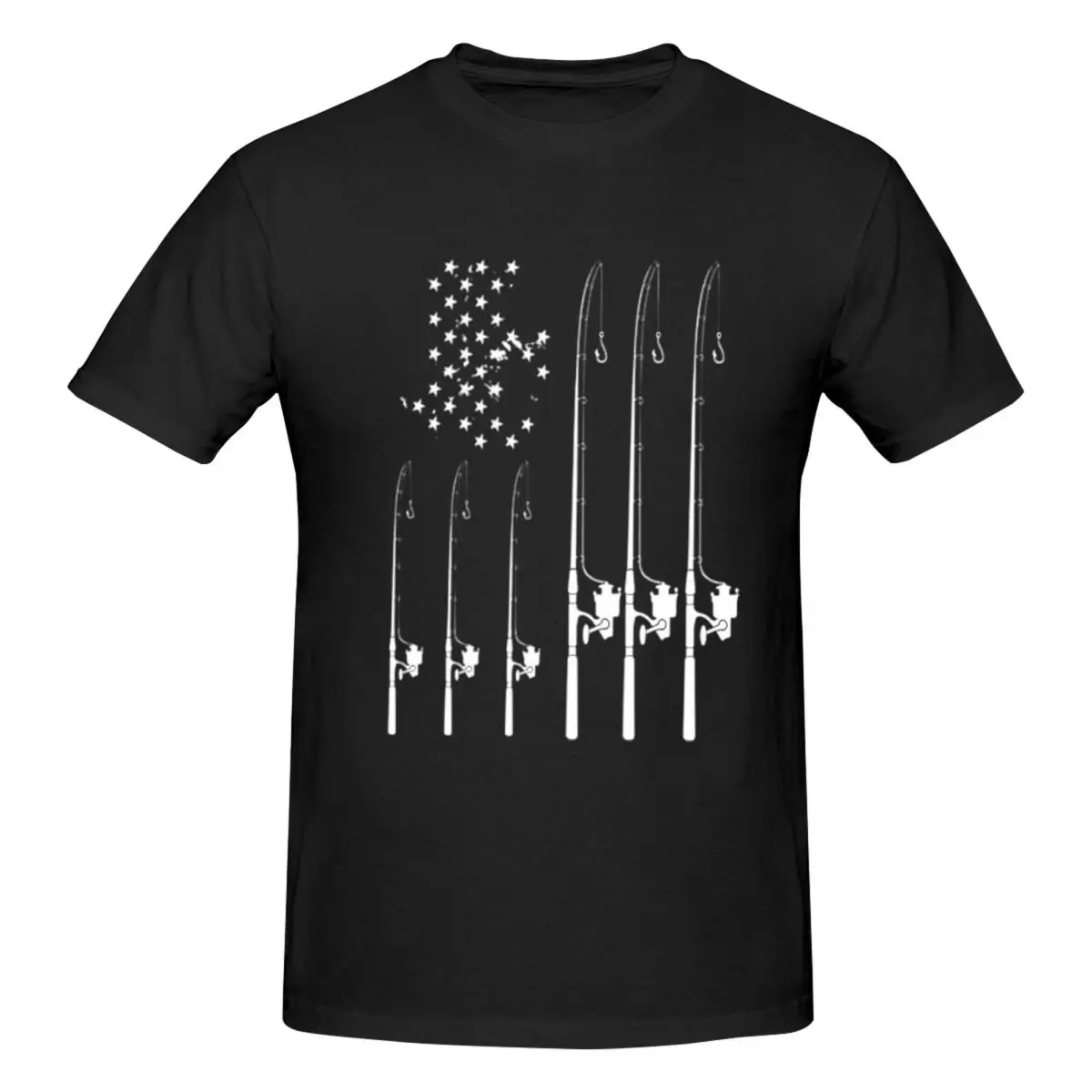 Fishing Rod American Flag And Reel Men T-Shirt Fashion Plus Size T Shirts Men's Round Neck Cotton Tees Short Summer Male