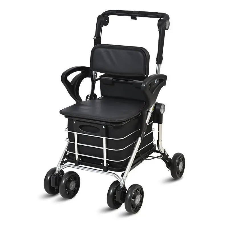 Elderly Shopping Cart Trolley with 6 Wheels Aluminum Alloy Folding Walking Assist Disabled Rehabilitation Walker Mobility Aids