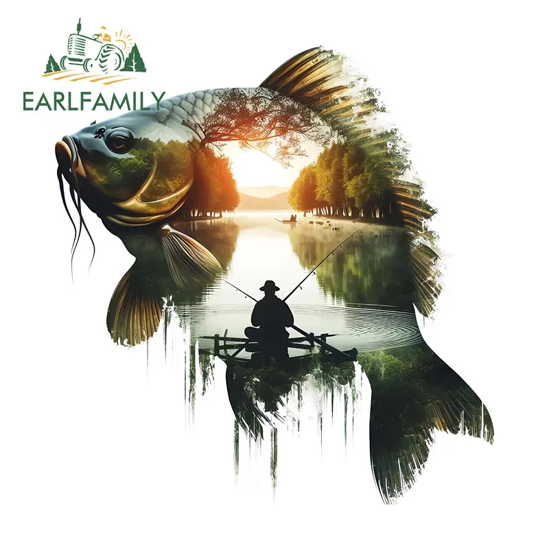 

EARLFAMILY Natural Fishing Car Stickers Caravan Windshield Laptop Decal Personality Occlusion Scratch Waterproof Car Styling