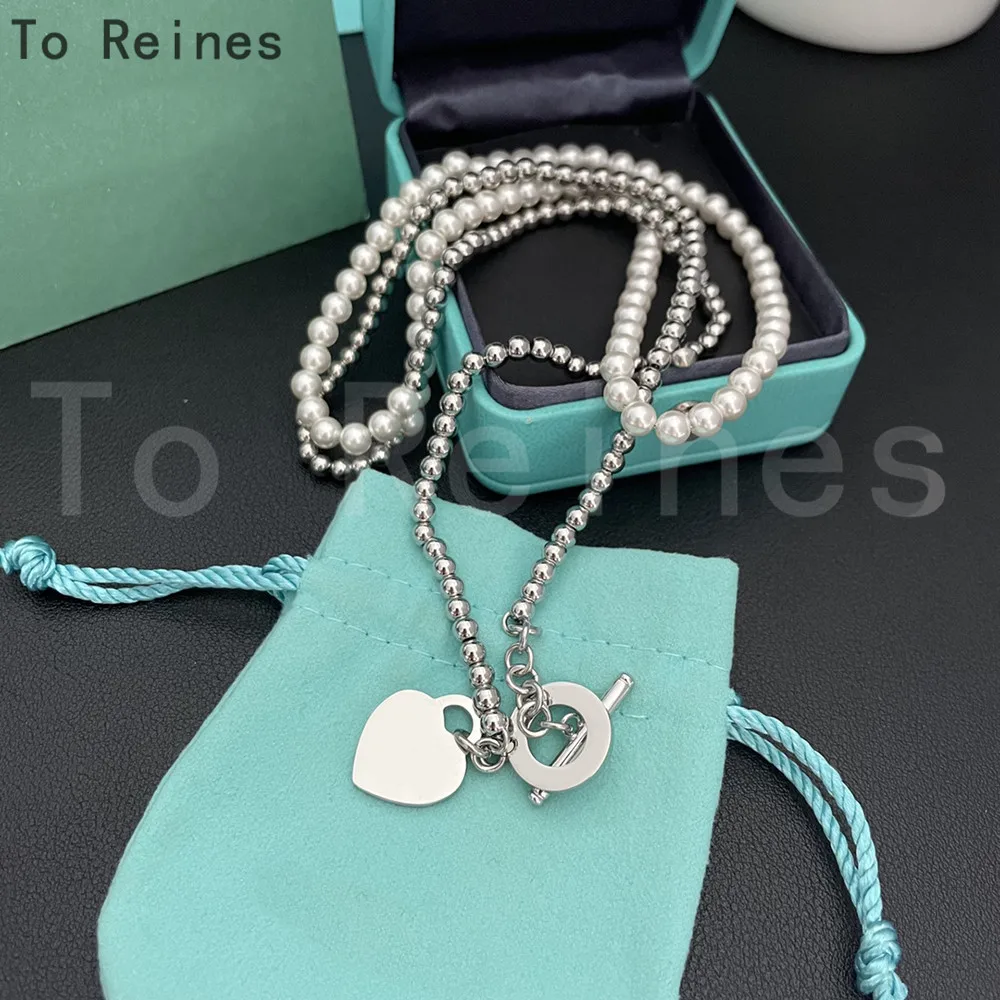 To Reines Elegant Pearl Necklace for Women Fashion Heart-shaped Pendant Double Layer Necklace Girl Charms Vintage Choker Jewelry