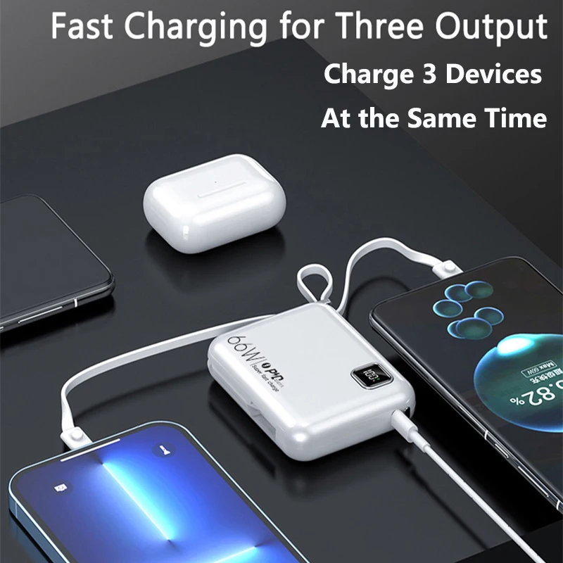 Mini Power Bank with Cable 66W PD Super Fast Charging Powerbank External Battery Pack for iPhone Samsung Huawei Xiaomi Poverbank view 5