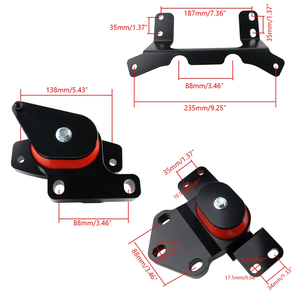 For Audi A3 S3 VW Golf GTI MK7 1.8T 2.0T Drivetrain Engine Transmission Mount ENM032-BK-RD