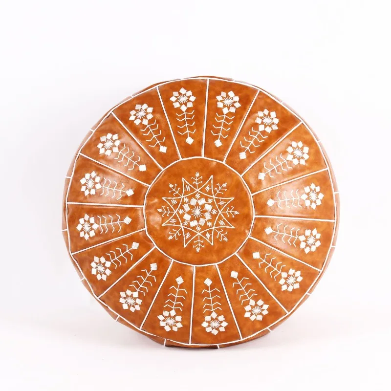 

Leather dun futon cushions, handmade mandala embroidered Nordic folk soft furnishings, tatami stools