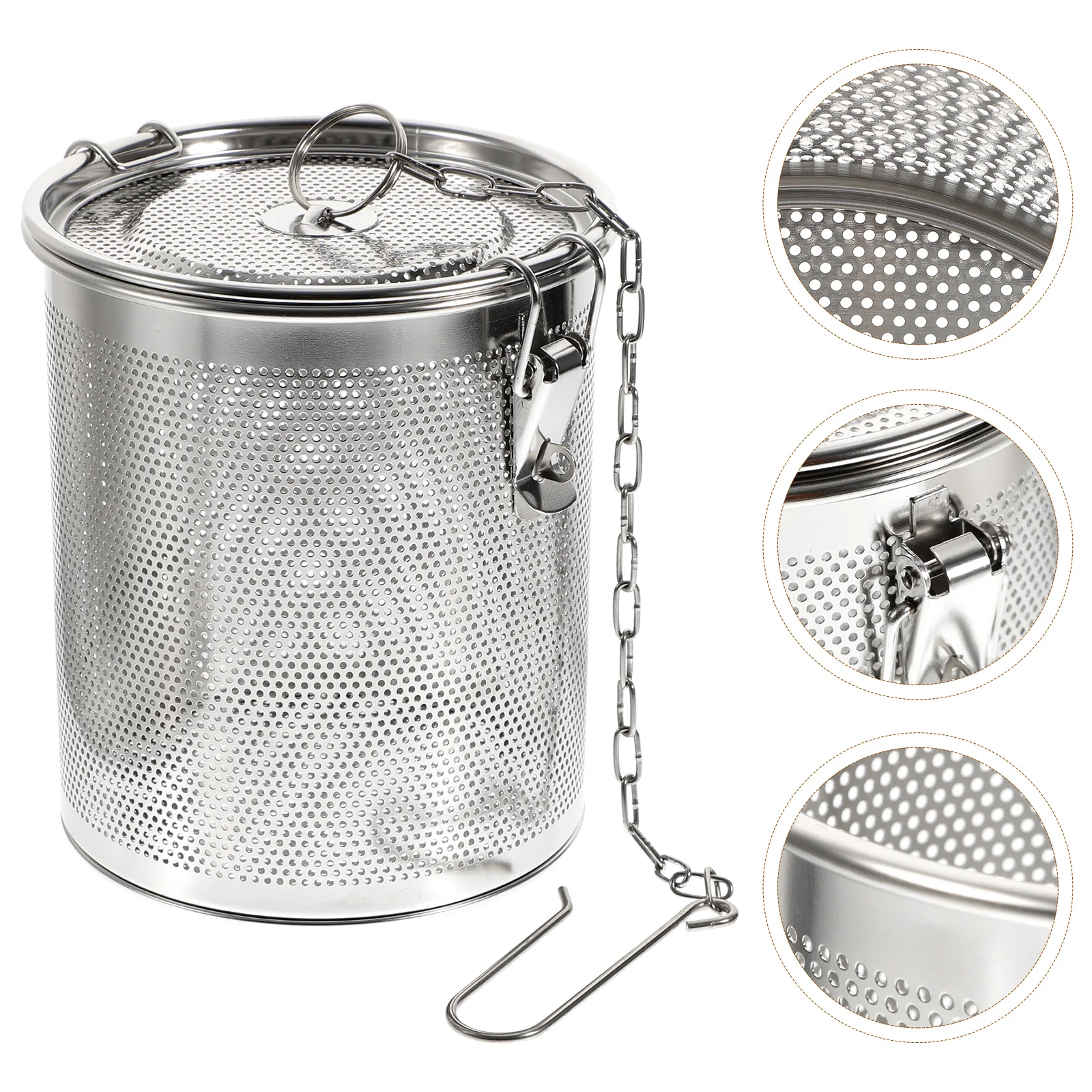 

Stainless Steel Brine Basket Mesh Strainer Kitchen Gadgets Holder for Cooking Tea Soup Braised Pork Long Chain Hooks Detachable