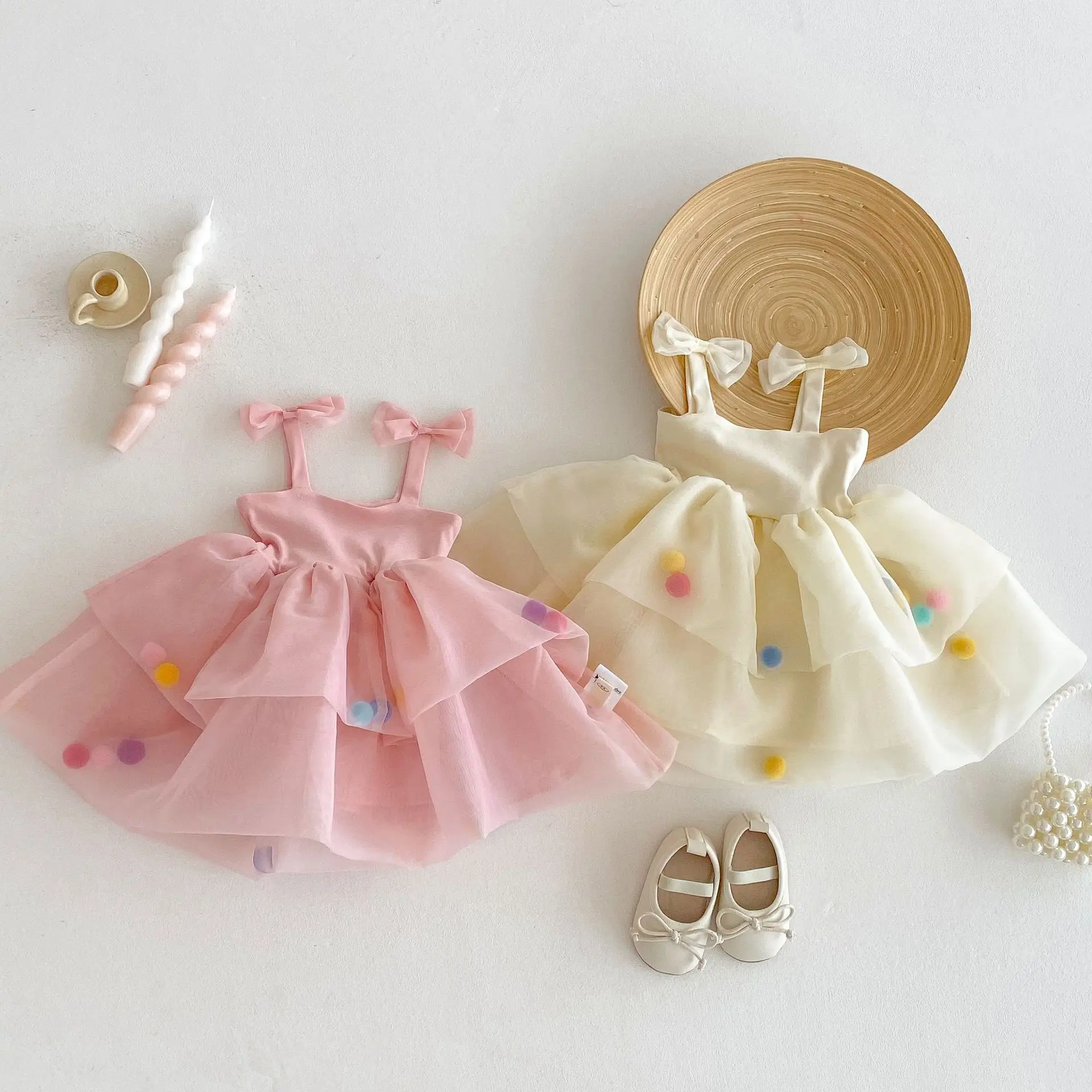 Girls' Suspender Princess Dress 2025 New Summer Baby Korean Version Ball Ball Net Gauze Skirt Children's Bow Dress