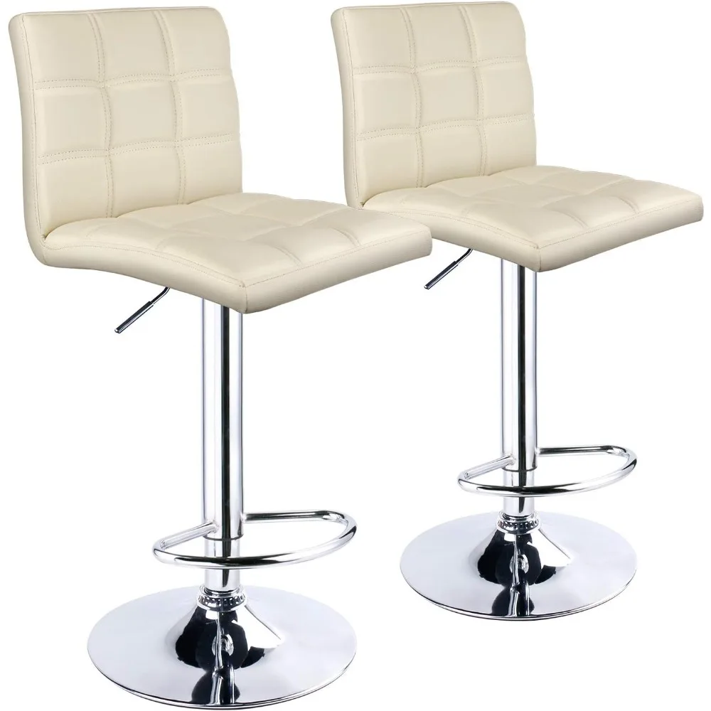 Modern Square PU Leather Adjustable Bar Stools with Back,Set of 2, Counter Height Swivel Stool (Beige)