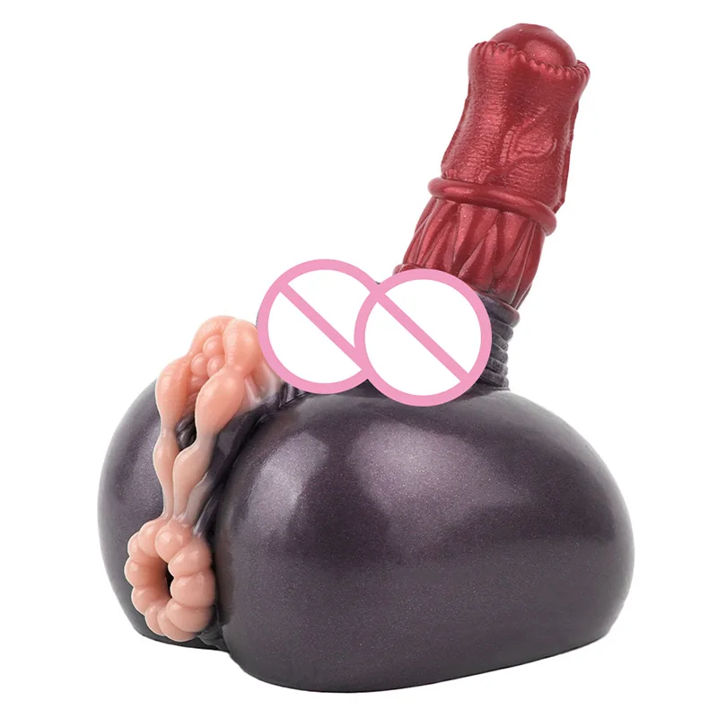 1.7kg Futanari 2in1 Holes Big Horse Ass Artificial Vagina & Anal with Dildo Penis Dual Channels Male Masturbator Adult Sex Toys