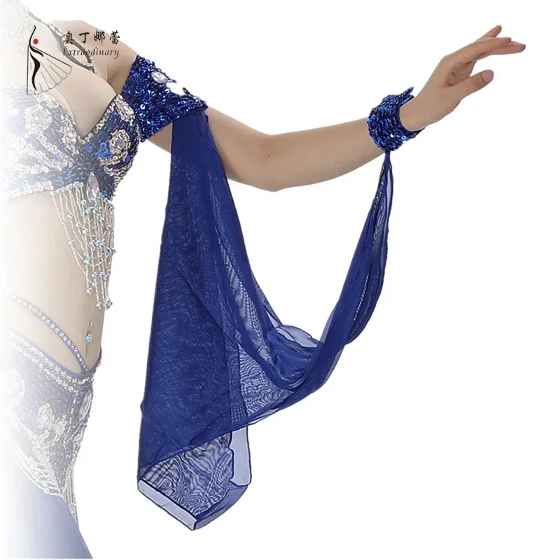 14 Colors Wholesale Belly Dance Costume Accessories 1 Piece Arm Sleeves Wrist Adjustable Chiffon Sleeve Sequins Armbands