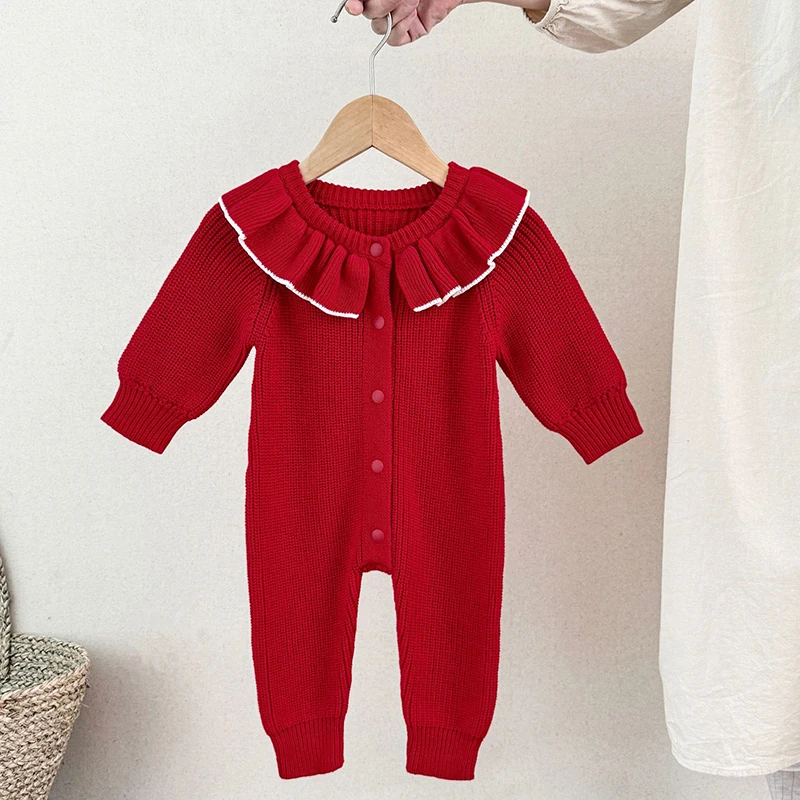 عيد الميلاد طقم قطعة واحدة للأطفال الخريف الرضع الحياكة الجولة الرقبة بذلة الوليد Sprog بلون البلوز رومبير الخريف سترة الموضة #6