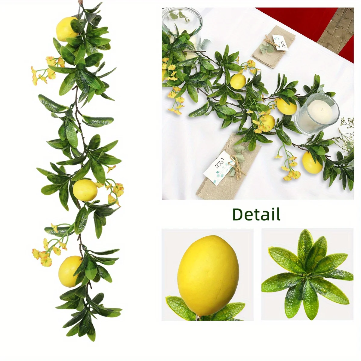 XIYA FLOWER Yellow Flower Lemon Garland Daisy Garlane w/ Lemon Artificial Plants Flowers Vine PE Material for Home Garden Decor