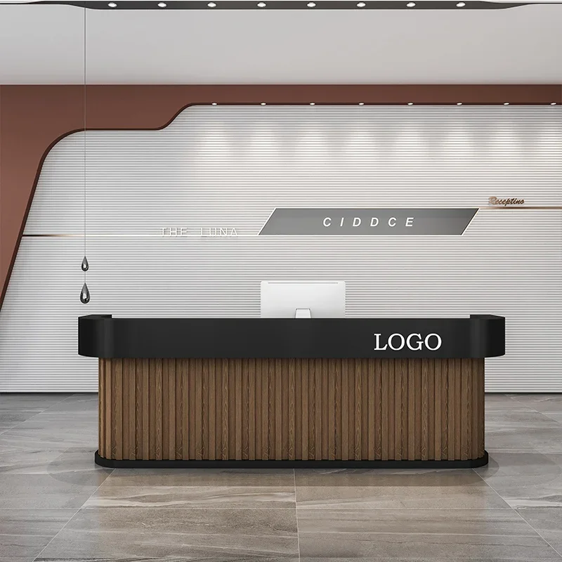 Storage Design Reception Desks Luxury Small Wood Long Classic Reception Desk Modern Beauty Bancone Per Negozio Office Furniture