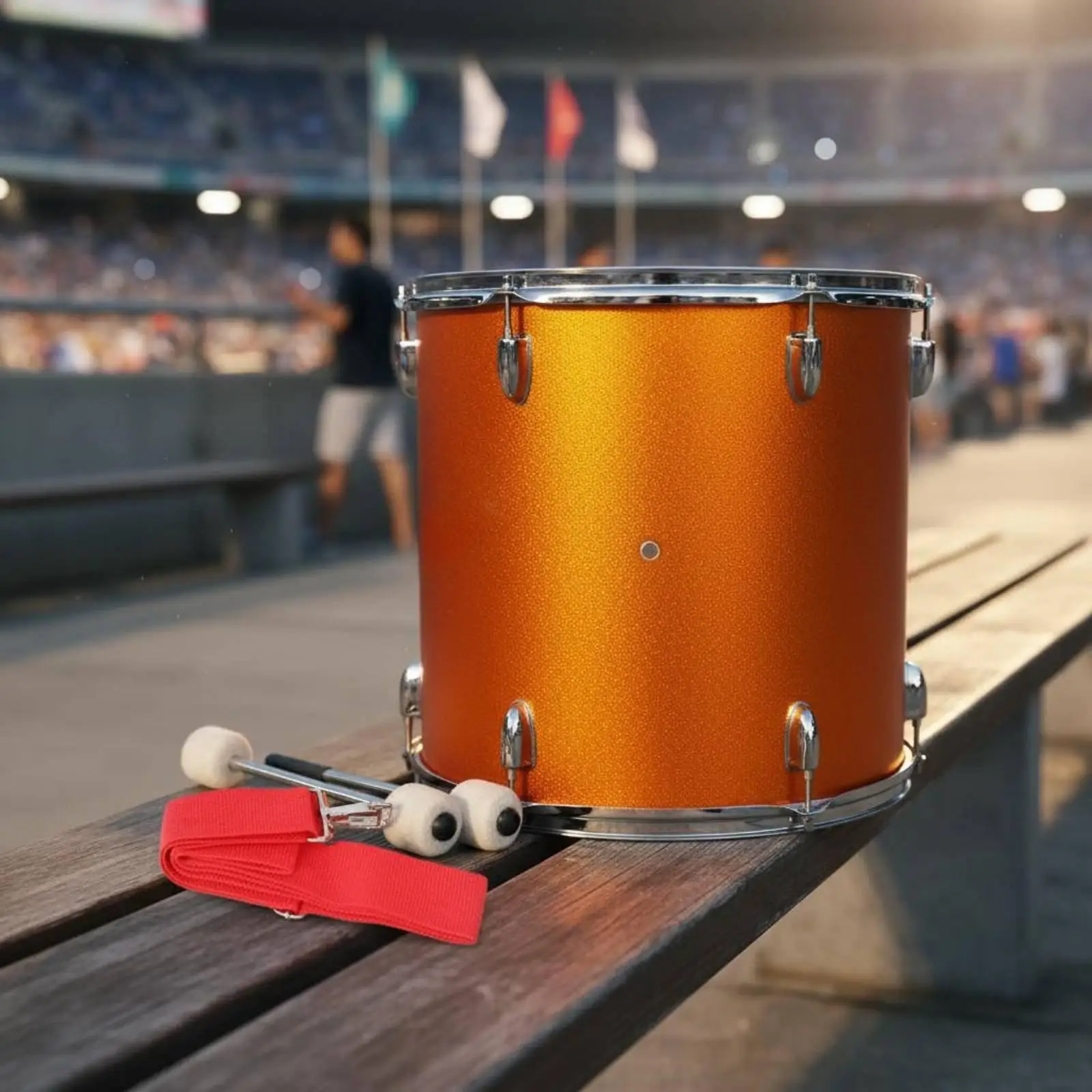 Sturdy Cheering Drum 16 Inch Floor Tom Style with Comfortable Strap for Outdoor Weather Vigorous Use at School and Fan Events