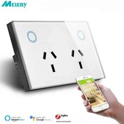 Melery Zigbee Smart Wall Socket 2 Ways AU Electrical Plug Outlet 10A Power Touch Sensor Switch Wireless Remote Alexa Google Home