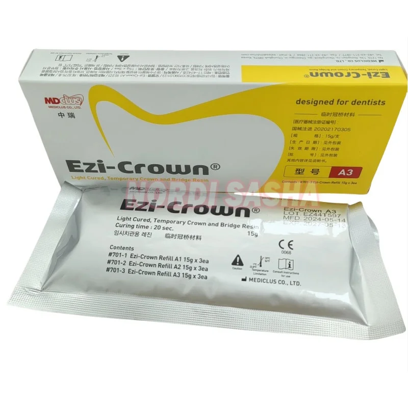 15gx3Pcs/Box Ezi Crown Dental Temporary Crown & Bridge Resin Light Cure Temp Inlay Relining Shade A1 A2 A3  Impression