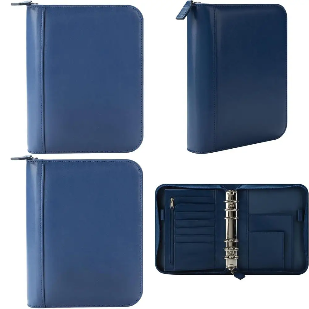 

Кожаный компактный синий ежедневник на молнии