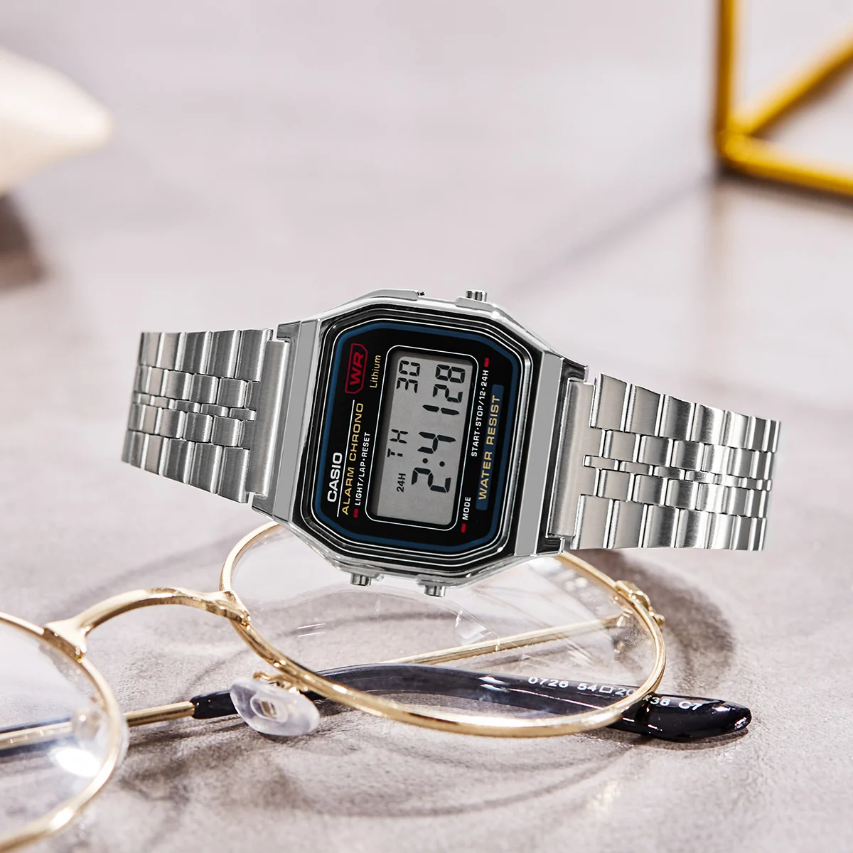 Casio Kleine silber quadratischen uhr für männer Luxus Quarz Wasserdichte Soldat Uhr часы мужские наручные reloj hombre A159W-N1D