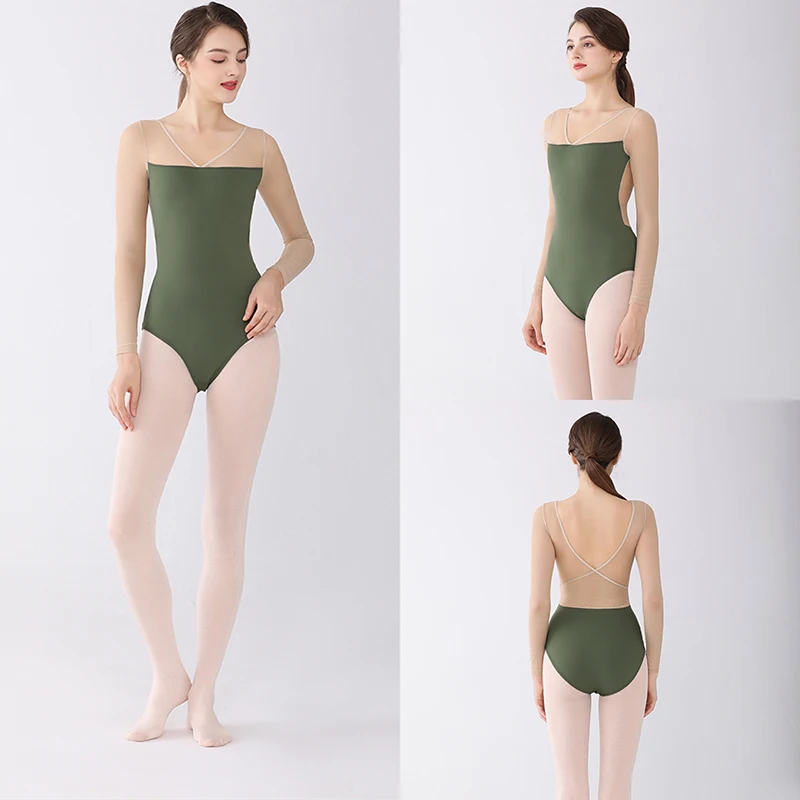 Ballet Dance Leotard Adult Green Color Daily Practice Team Gymnastics Dancing Bodysuit Women High Quality Ballet Leotard