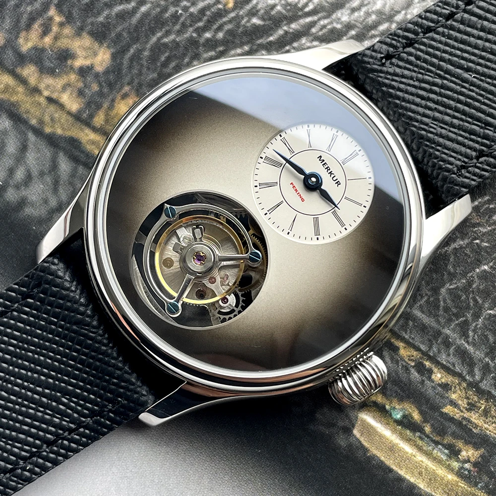 Merkur 100% Tourbillon Watch Mens Fritillaria Dial Sapphire Watch For Men Mechanical Watches Hollowed-out back Relogio Masculino