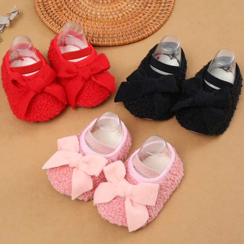 Newborn Baby First Walkers Unisex Coral Fleece Bootie Winter Warm  Autumn and Winter Soft Soled Non-slip Baby Walking Shoes