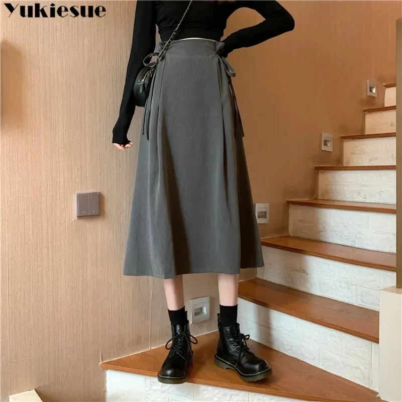 

Women Long Skirts 2023 Summer New Casual A-line Elegant Korean Style Fashion Loose High Waist Medium Length Skirt Office Lady