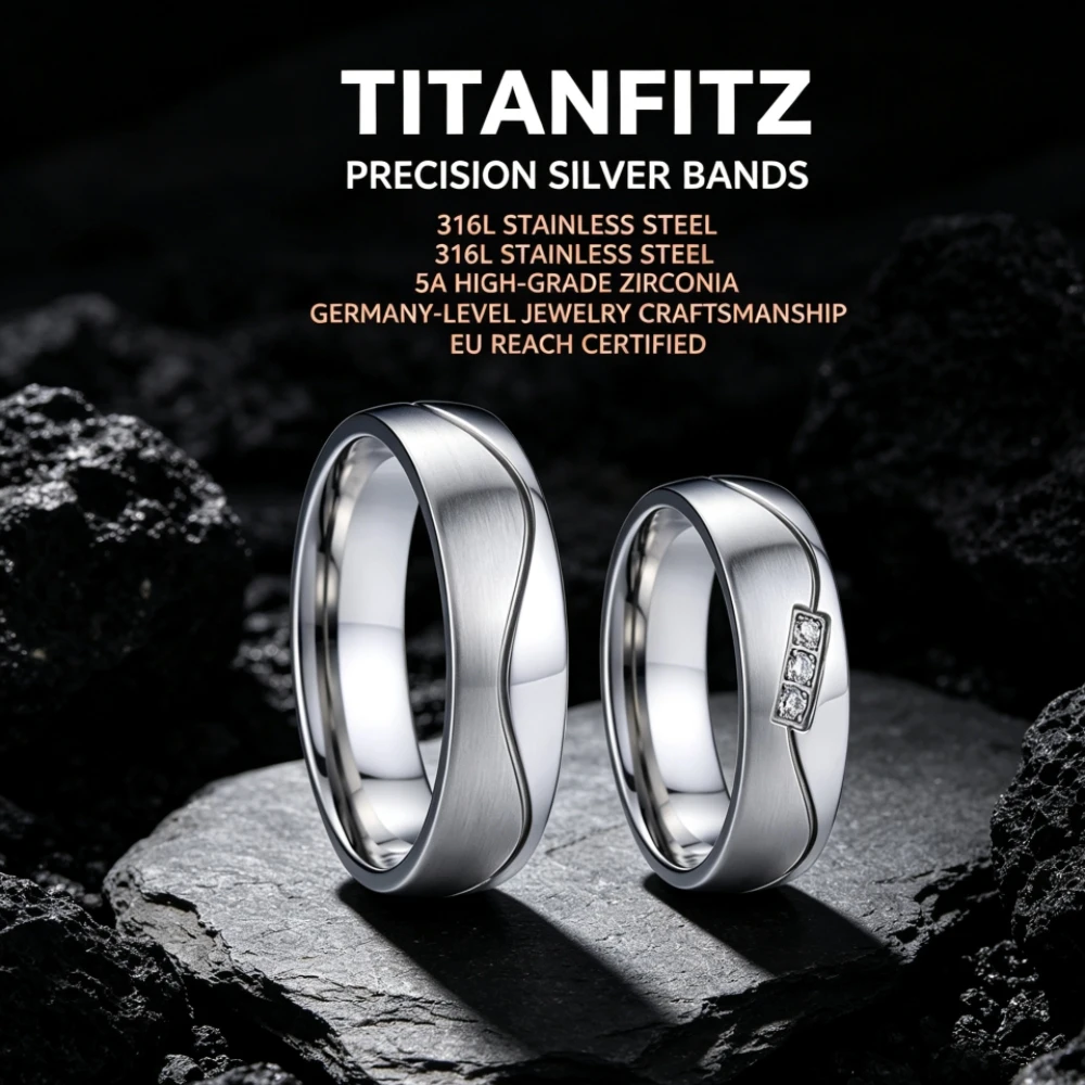 Titanfitz Infinity Wave Line His and Hers Wedding Bands Never Fade Silvery ‌Hypoallergenic 316L Stainless Steel Couple Rings Set