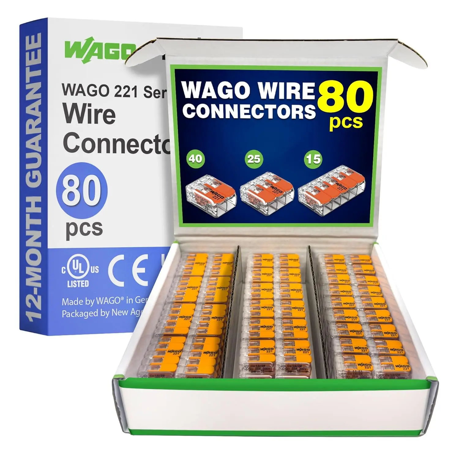 

80pc Compact Wire Connectors Set with 2-3-5 Ports for Electrical Splicing, Easy Installation