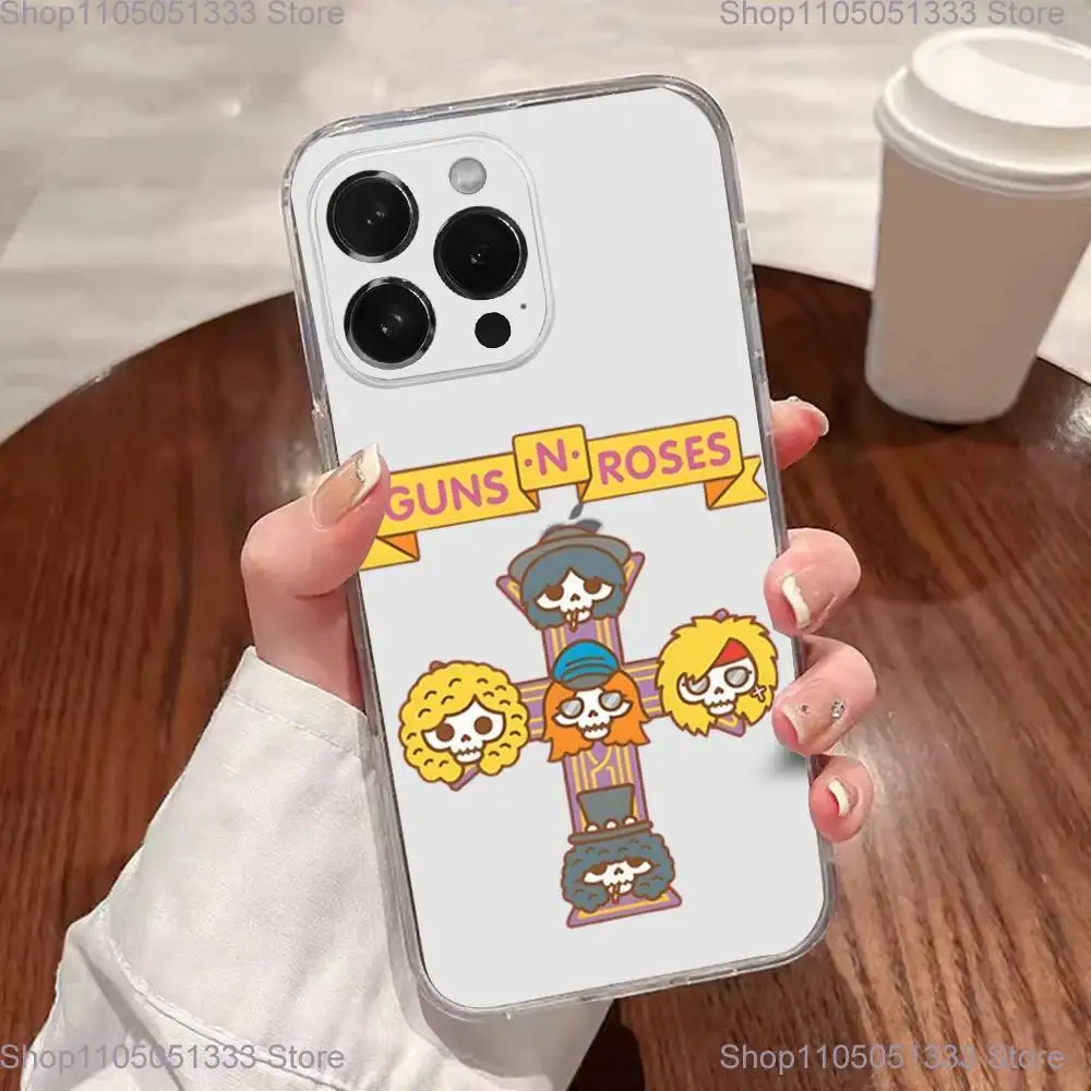 حافظة هاتف Band G-Guns N Roses لهاتف iPhone 17,16,15,14,13,12,11 Plus, Pro,Max,XR,XS,Plus,E,SE4,Mini غطاء شفاف
