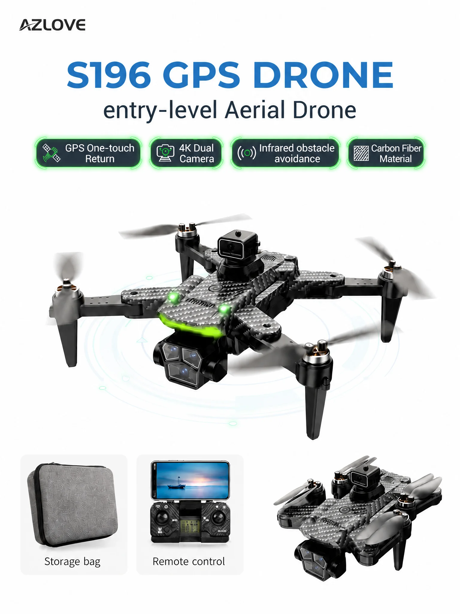 New S196 GPS Aerial 6K HD Dual-Camera Foldable RC Drone Obstacle Avoidance Brushless Auto Return remote Security UAV beginners