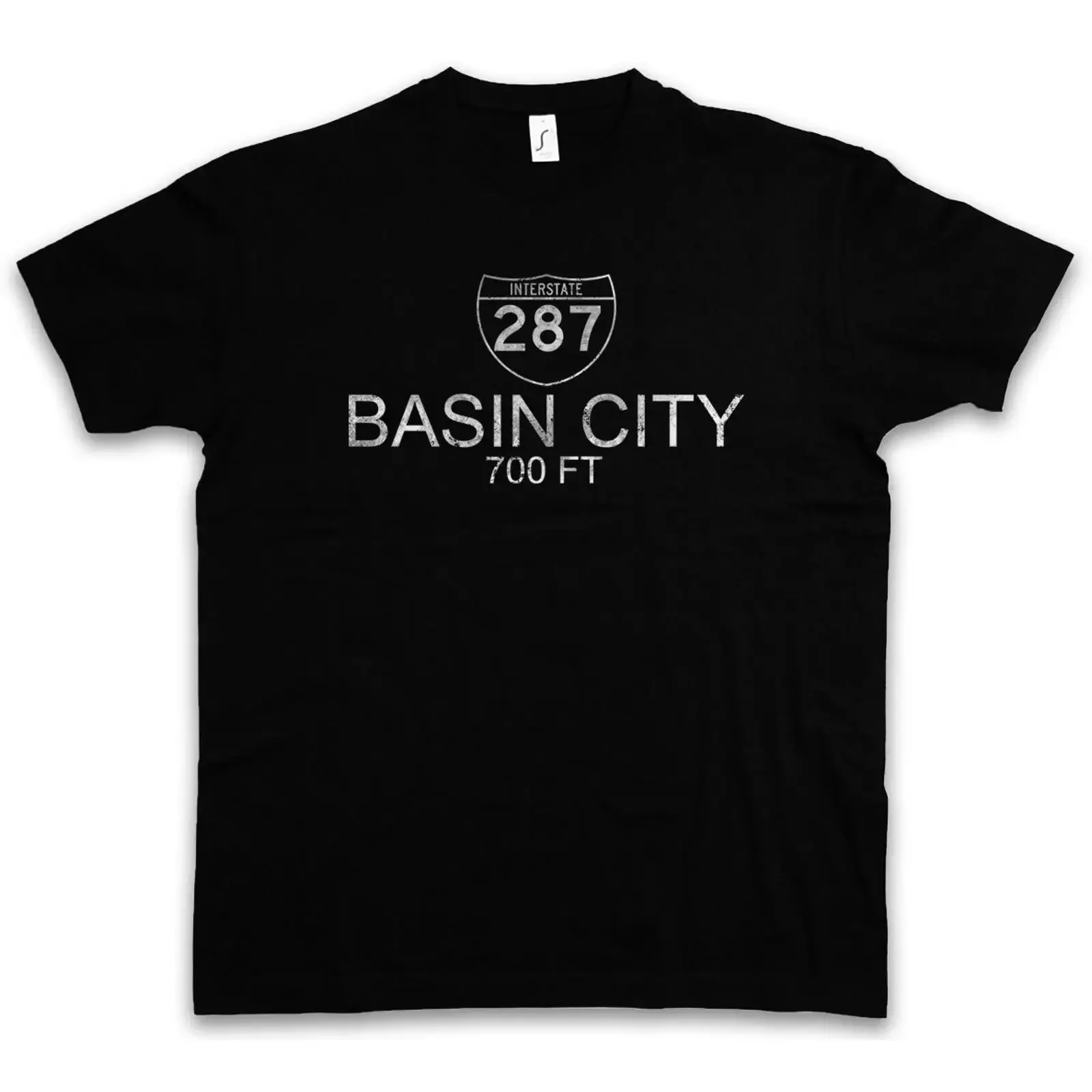 Basin City T Shirt Road Sign Symbol Logo Interstate Ortsschild Street vintage Washed graphic Comfortable Stylish homme