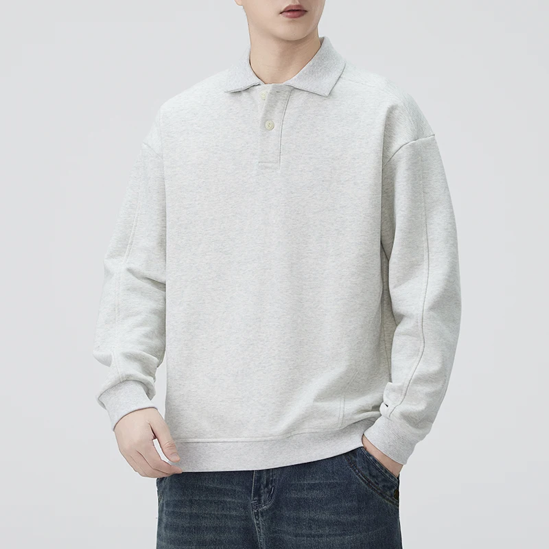 

American Sle 380g Heavyweight Men's Sweatirt Spring Autumn Casual Versatile f Open Collar Flip Collar Jaet