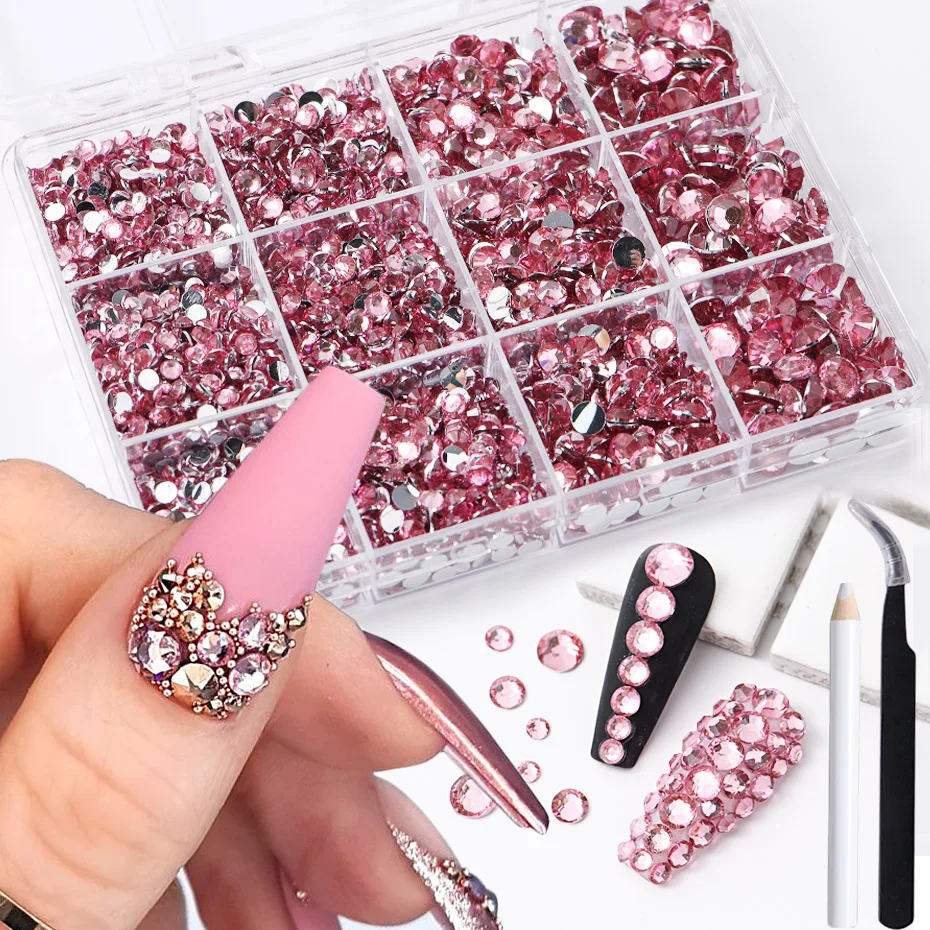 12 Gitter/Box Nagel Strass steine glänzen Nail Art Dekorationen ab Kristalls tein mit Pinzette und Bohr stifte DIY Nagel zubehör