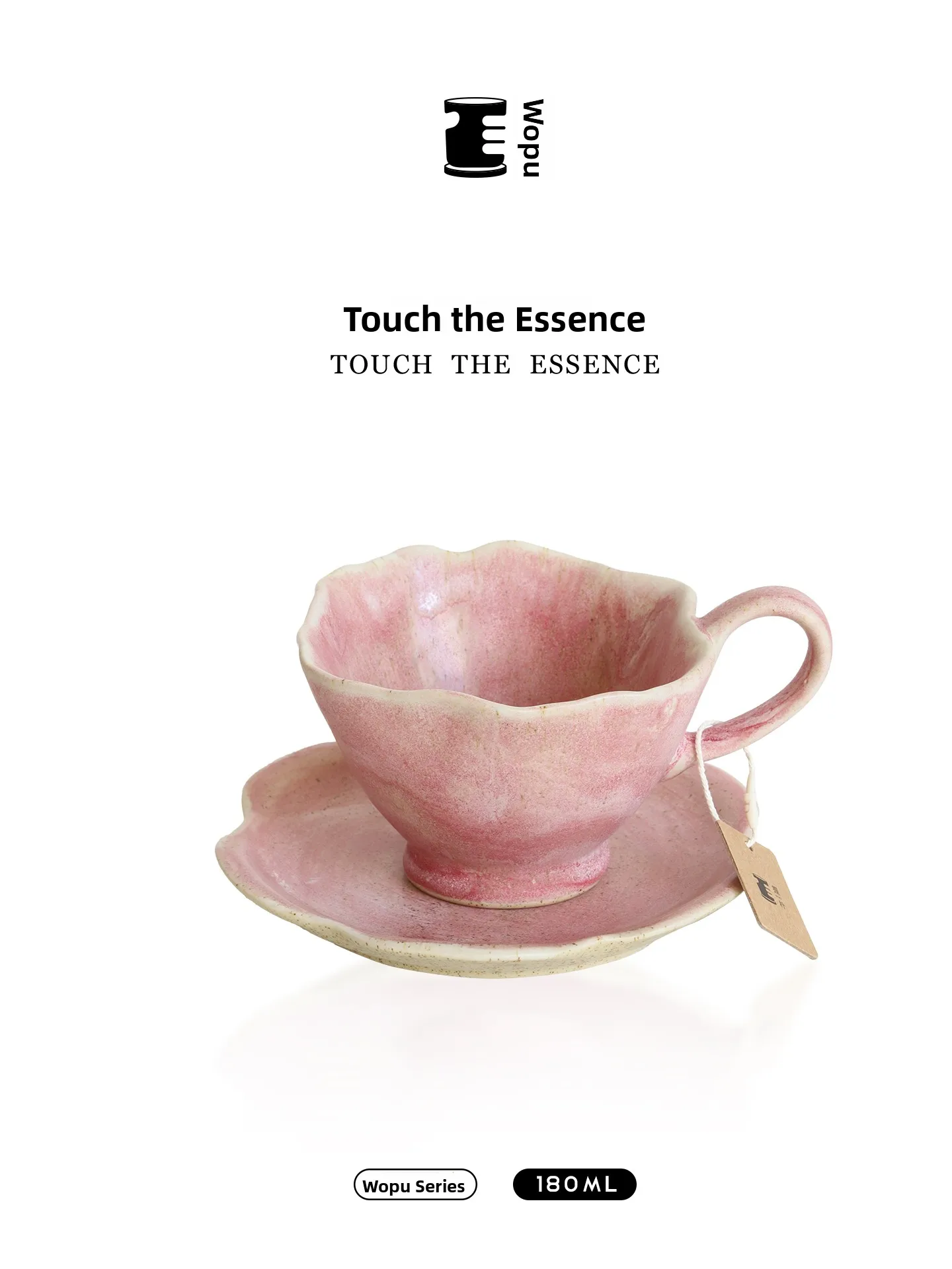 Handmade Pink Ceramic Coffee Cup Set Vintage Style Large Mouth Coffee Cup with Stirring Spoon And Coffee Plate for Ladies