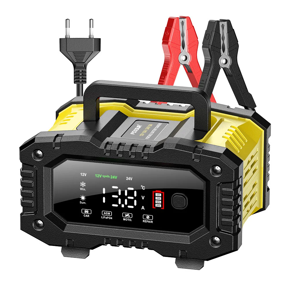 FOXSUR 12V 10A Car Battery Charger for Motorcycle Battery Repair for Truck Lead-Acid AGM LiFePo4 EFB GEL WET Battery Chargers